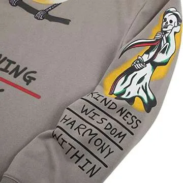 NAGRI I Am Loving Awareness Graphic Sweatshirt Men Letter Print Crewneck Hip Hop Streetwear Hoodie Grey