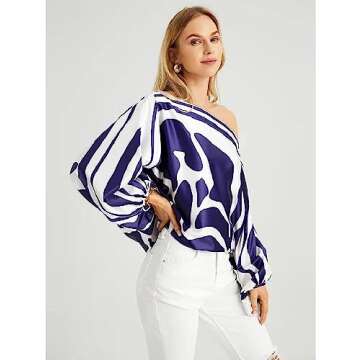 REASERAL Womens Summer Loose 2 Piece Outfits Off Shoulder Printed Long Sleeve Casual Going Out Wide Leg Pants Set