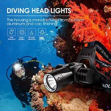 2BK Head Diving Flashlight,1000 Lumens 80m Underwater Diving Light,Super Bright XML-L2 LED,Waterproof IPX8 Diver Head Lights with Comfortable Adjustable Strap,1*Charger and 1*Battery