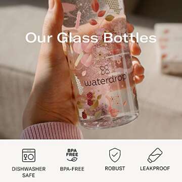 waterdrop Edition Glass Bottle 34 oz - BPA free Water Bottle - Water Bottle with Leakproof Bamboo Lid and Neoprene Protection Sleeve, Glass Drinking Bottle - Sustainable Borosilicate Water Bottle
