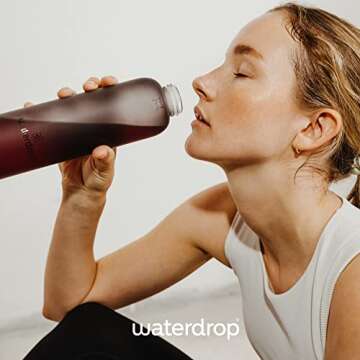 waterdrop Edition Glass Bottle 34 oz - BPA free Water Bottle - Water Bottle with Leakproof Bamboo Lid and Neoprene Protection Sleeve, Glass Drinking Bottle - Sustainable Borosilicate Water Bottle