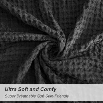 PHF Ultra Soft Waffle Weave Euro Shams Pillow Covers 26" x 26" 2 Pack, No Filling, Breathable Skin-Friendly Euro Throw Pillow Covers for Bed Couch Sofa, Black