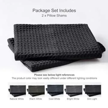 PHF Ultra Soft Waffle Weave Euro Shams Pillow Covers 26" x 26" 2 Pack, No Filling, Breathable Skin-Friendly Euro Throw Pillow Covers for Bed Couch Sofa, Black