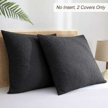 PHF Ultra Soft Waffle Weave Euro Shams Pillow Covers 26" x 26" 2 Pack, No Filling, Breathable Skin-Friendly Euro Throw Pillow Covers for Bed Couch Sofa, Black