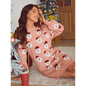 Glamaker Women Cute Ugly Christmas Oversized Sweater Dress Pullover Holiday Sweater