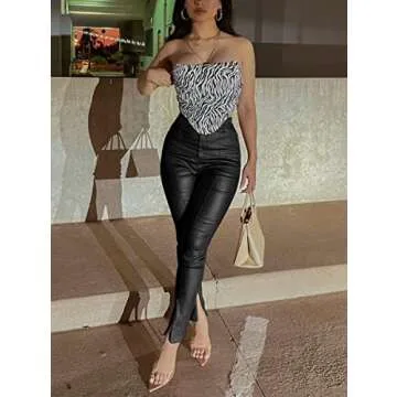 WAYRUNZ Womens High Waisted Stretch Faux Leather Pants PU Coated Legging Juniors (032-coated Black 7)