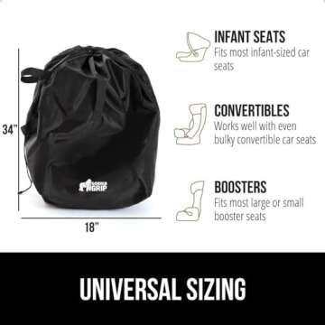 Gorilla Grip Car Seat Travel Bag, Water Dirt Tear Resistant, Easy Carry Padded Backpack Covers for Airplane, Gate Check Bags Infant Booster Convertible Carseat Air Plane Cover for Seats, Black