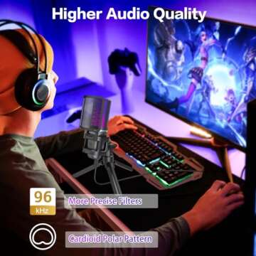 ZealSound Gaming USB Microphone for Phone PC PS5,RGB Mic with Quick Mute,RGB Indicator,Tripod Stand,Pop Filter,Shock Mount,Gain Control,No-Lentancy Monitor for Streaming Discord Twitch Podcasts Videos
