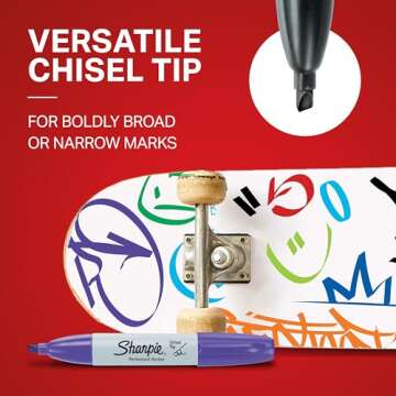 Sharpie Permanent Markers, Chisel Tip Marker Set, Poster Markers, Markers For Wood, Plastic, And More, Assorted Colors, 8 Count