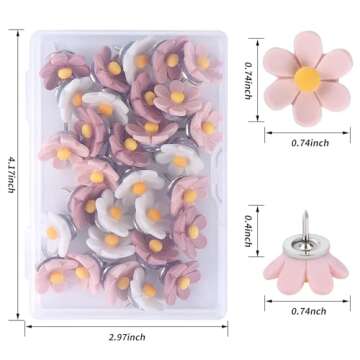 Flower Push Pins,30pcs Push Pins for Cork Board Pink Decorative Thumb Tacks Cute Push Pins for Cork ...