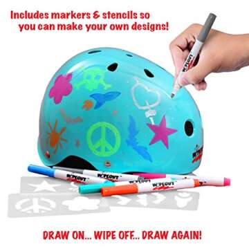 Wipeout Dry Erase Kids Helmet for Bike, Skate, and Scooter, Teal Blue, Ages 8+