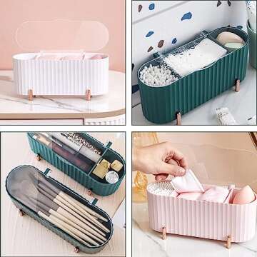 DIFENLUN 3 compartment swab box storage case, swab dispenser, swab caddy with lid, swab caddy, cotton pads, cotton swabs, dental floss(White)