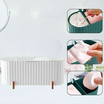 DIFENLUN 3 compartment swab box storage case, swab dispenser, swab caddy with lid, swab caddy, cotton pads, cotton swabs, dental floss(White)