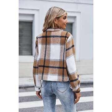 Zeagoo Jackets for Women Cropped Flannel Wool Blend Plaid Shacket Tops Fashion Fall Button Down Shirt Coat
