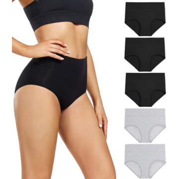 wirarpa Women's Cotton Underwear High Waist Briefs Full Coverage Panties 5 Pack Assorted X-Large