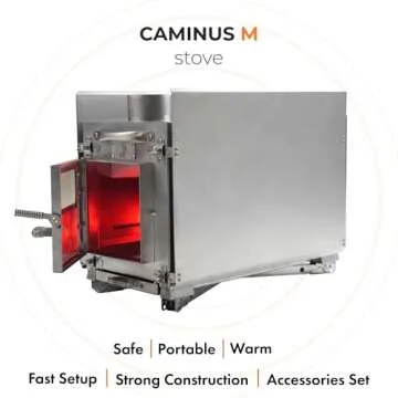 Rbm Outdoors Camping Stoves for Tents, Shelters, Yurts. Portable Wood Burning Folding Stove for Camp, Cooking Outdoor. Compact Folding Pipes Chimney (Caminus M)
