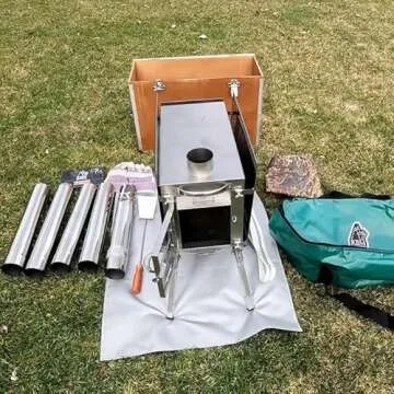 Rbm Outdoors Camping Stoves for Tents, Shelters, Yurts. Portable Wood Burning Folding Stove for Camp, Cooking Outdoor. Compact Folding Pipes Chimney (Caminus M)