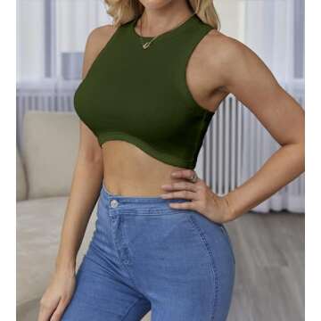 Dwnval Sexy Sleeveless Crewneck Tank Top Ribbed Knitted Crop Tops for Women(Army Green,S)