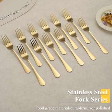 ReaNea Gold Dinner Forks 12 Pieces, Stainless Steel Titanium Gold Plating Table Forks for Home, Restaurant, Wedding, Parties, Events, Daily Use
