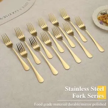 ReaNea Gold Dinner Forks 12 Pieces, Stainless Steel Titanium Gold Plating Table Forks for Home, Restaurant, Wedding, Parties, Events, Daily Use