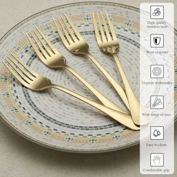 ReaNea Gold Dinner Forks 12 Pieces, Stainless Steel Titanium Gold Plating Table Forks for Home, Restaurant, Wedding, Parties, Events, Daily Use