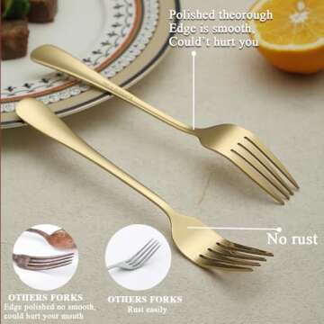 ReaNea Gold Dinner Forks 12 Pieces, Stainless Steel Titanium Gold Plating Table Forks for Home, Restaurant, Wedding, Parties, Events, Daily Use