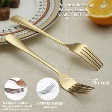 ReaNea Gold Dinner Forks 12 Pieces, Stainless Steel Titanium Gold Plating Table Forks for Home, Restaurant, Wedding, Parties, Events, Daily Use