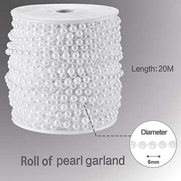 Craft String Pearls 6MM Pearl Bead, 66 Feet White Faux Pearl Garland Spool Roll Strand Wedding Party...