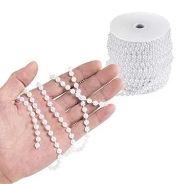Craft String Pearls 6MM Pearl Bead, 66 Feet White Faux Pearl Garland Spool Roll Strand Wedding Party Decoration, Christmas Tree Decorations