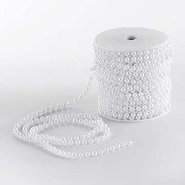 Craft String Pearls 6MM Pearl Bead, 66 Feet White Faux Pearl Garland Spool Roll Strand Wedding Party Decoration, Christmas Tree Decorations