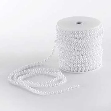Craft String Pearls 6MM Pearl Bead, 66 Feet White Faux Pearl Garland Spool Roll Strand Wedding Party Decoration, Christmas Tree Decorations