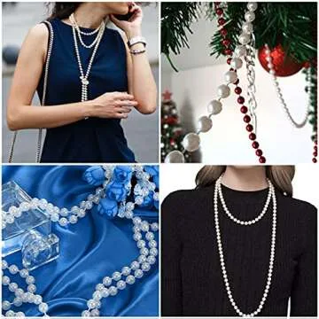 Craft String Pearls 6MM Pearl Bead, 66 Feet White Faux Pearl Garland Spool Roll Strand Wedding Party Decoration, Christmas Tree Decorations