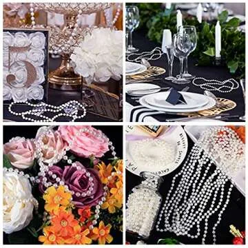 Craft String Pearls 6MM Pearl Bead, 66 Feet White Faux Pearl Garland Spool Roll Strand Wedding Party Decoration, Christmas Tree Decorations