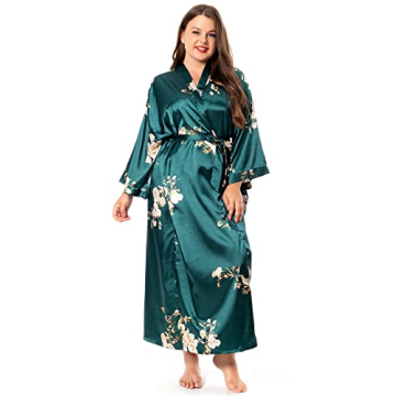 feslieacc Women's Plus Size Silk Robes Floral Long Satin Robes Plus Size Kimonos Bathrobes Ladies Dr...