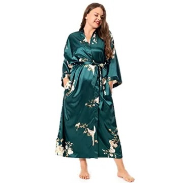feslieacc Women's Plus Size Floral Long Satin Robes
