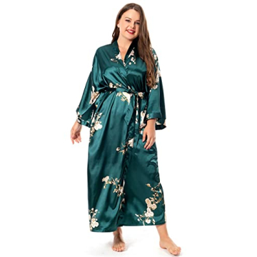 feslieacc Women's Plus Size Floral Long Satin Robes