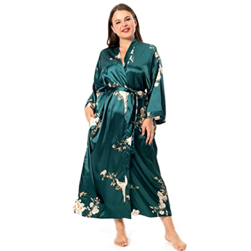 feslieacc Women's Plus Size Floral Long Satin Robes