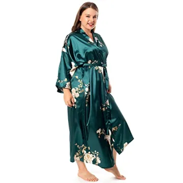 feslieacc Women's Plus Size Floral Long Satin Robes