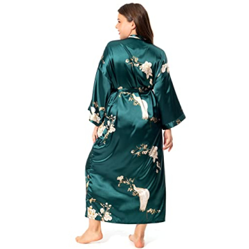 feslieacc Women's Plus Size Floral Long Satin Robes