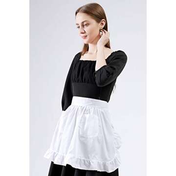 LilMents Womens Waist Apron with Pockets Retro Kitchen Cleaning Ruffles Half Apron (White)