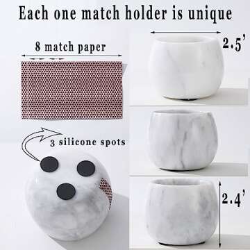 Matches Holder, Natural Marble Match Holder with Striker - Matches Box Modern Home Decor Gifts - Set...