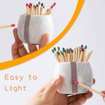 Matches Holder, Natural Marble Match Holder with Striker - Matches Box Modern Home Decor Gifts - Set of 2 Matches Decorative (Matches NOT Included)