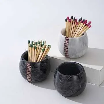 Matches Holder, Natural Marble Match Holder with Striker - Matches Box Modern Home Decor Gifts - Set of 2 Matches Decorative (Matches NOT Included)