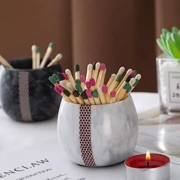 Matches Holder, Natural Marble Match Holder with Striker - Matches Box Modern Home Decor Gifts - Set of 2 Matches Decorative (Matches NOT Included)