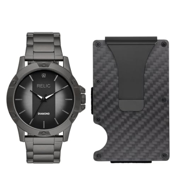 Relic by Fossil Men's Rylan Gunmetal Watch & Black Card Case Set