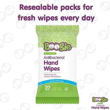 Antibacterial Hand Wipes by Boogie, Alcohol Free, Hypoallergenic and Moisturizing Aloe, Hand Wipes for Kids and Adults, 6 Packs of 20 (120 total wipes)