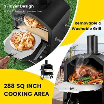 Giantex Outdoor Pizza Oven Wood Fired, 2-Layer Pizza Maker with Pizza Stone, Pizza Peel, Removable Cooking Rack, Waterproof Cover, Folding Legs, Outside Pizza Ovens for Camping Backyard BBQ (28 Inch)