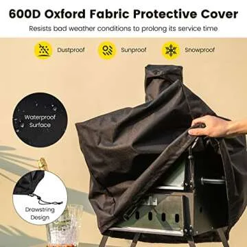 Giantex Outdoor Pizza Oven Wood Fired, 2-Layer Pizza Maker with Pizza Stone, Pizza Peel, Removable Cooking Rack, Waterproof Cover, Folding Legs, Outside Pizza Ovens for Camping Backyard BBQ (28 Inch)