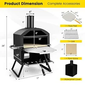 Giantex Outdoor Pizza Oven Wood Fired, 2-Layer Pizza Maker with Pizza Stone, Pizza Peel, Removable Cooking Rack, Waterproof Cover, Folding Legs, Outside Pizza Ovens for Camping Backyard BBQ (28 Inch)