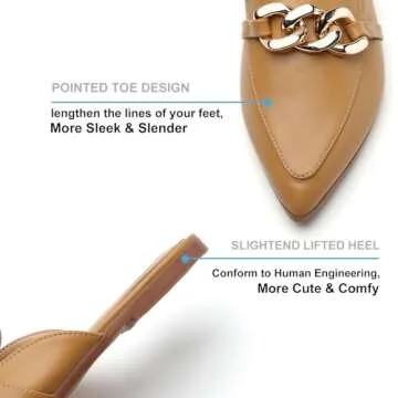 EasySmile Metal Chain Decor Flat Mules for Women Closed Pointed Toe Slip on Loafers Slides Backless Mules Shoes